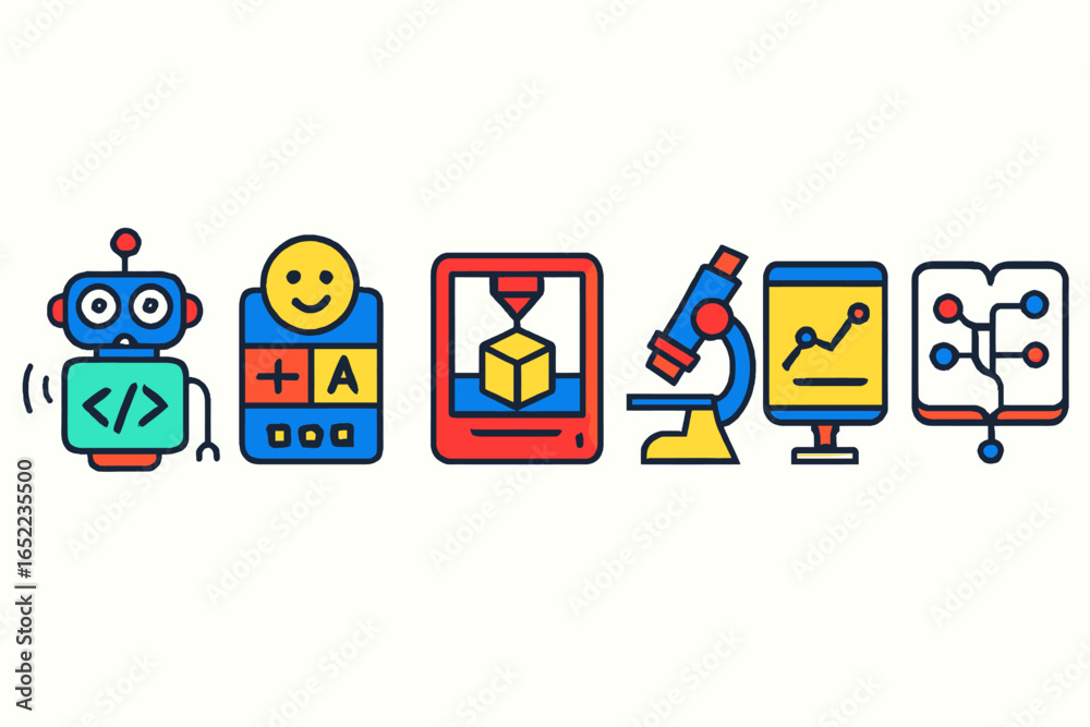 Obraz premium Artificial Intelligence and Data Science Research Vector Icons