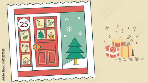 Christmas Countdown Calendar with Gift Boxes – Festive Holiday Advent Illustration for Winter Season