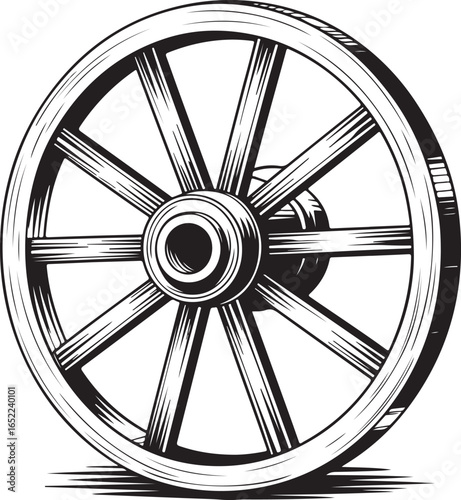 Old Wagon Wheel Vector Illustration for Transportation and History