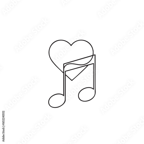 Musical Heart Continuous Line Drawing Symbolizing Love for Music and Passion for Melodies and Artistic Expression
