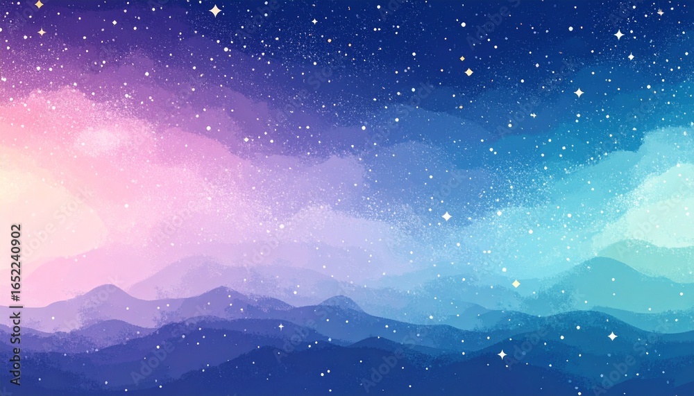 Fototapeta premium Minimalist starfield with soft pastel gradients blending into infinite space, dreamy and abstract atmosphere