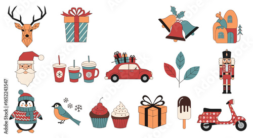 Festive holiday icons capture joyous christmas spirit, perfect for seasonal celebrations and promotions.