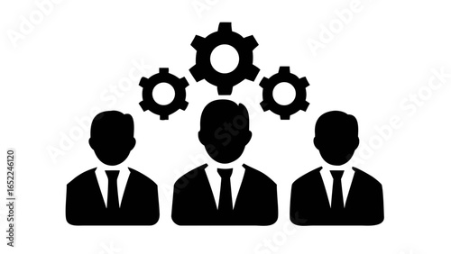 Teamwork Under The Gears: A cohesive team stands united, a symphony of collaboration and innovation. Each member symbolizes the power of the collective. The gears represent the engine of progress.