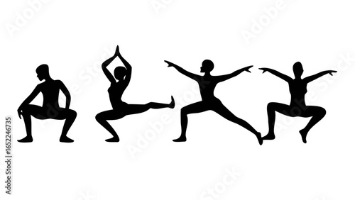 Yoga Silhouettes: Dynamic black silhouettes of individuals practicing various yoga poses showcase the grace and flexibility inherent in this ancient practice.