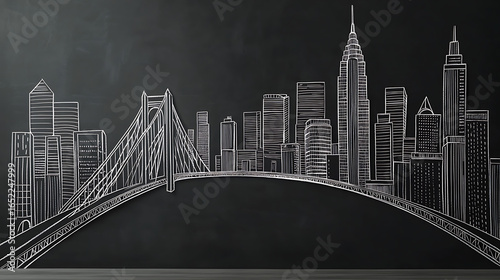 Chalkboard Cityscape Hand Drawn New York Skyline Illustration