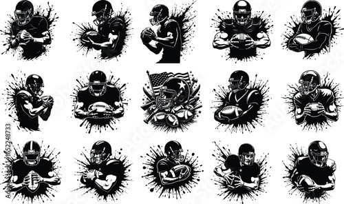 American Football Player Silhouettes – Grunge Splatter Art Set"