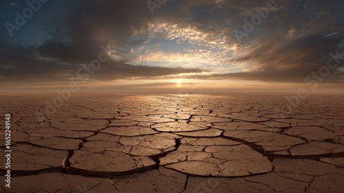 Arid land with cracked dry earth under a cloudy sky, showing drought and climate vulnerability.