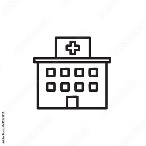 Simple line art illustration of a hospital building emergency healthcare medical facility icon for website and app design representing health and safety