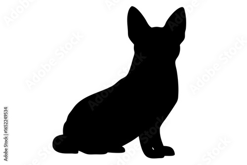 Front-Facing Sitting Chihuahua Silhouette Vector Illustration with Upright Ears, Pet Profile Art for Animal Clinic