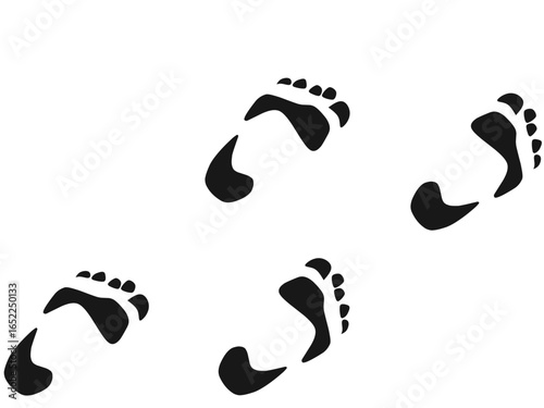 Black silhouette vector of human footprints on a transparent background. Clean and minimal footstep design suitable for signs, wayfinding graphics, educational use, or digital creative projects.