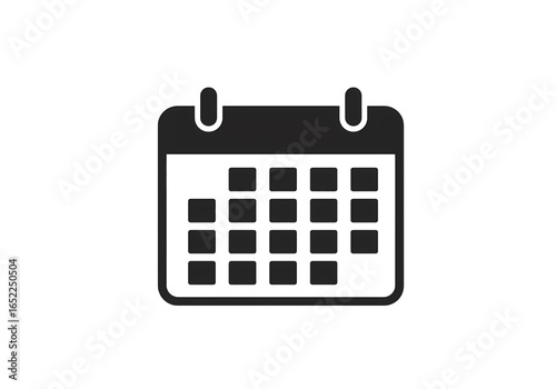 Black Calendar Icon: Simple Minimalist Schedule Appointment Reminder Design Element isolated on transparent background