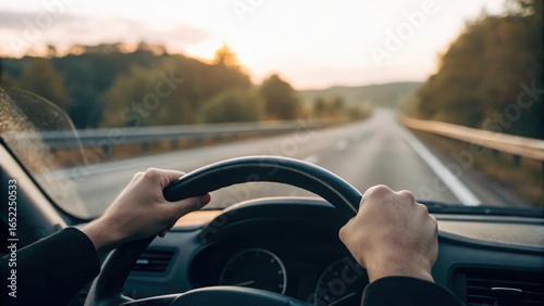 Wallpaper Mural Hands gripping steering wheel during highway drive — road trip adventure in motion Torontodigital.ca