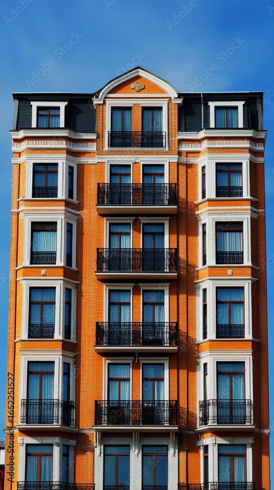Obraz premium Orange apartment building against blue sky