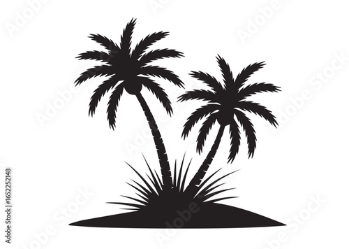 Shows a desert oasis with palm trees and grass growing Vector illustration