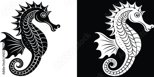 Elegant seahorse silhouettes for nautical designs, coastal decor and summer themes in black and white