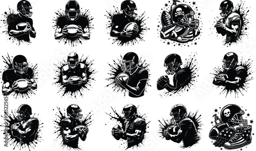 Grunge Skull-Themed American Football Equipment Set with Patriotic Elements