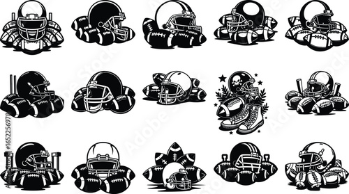 Grunge Skull-Themed American Football Equipment Set with Patriotic Elements
