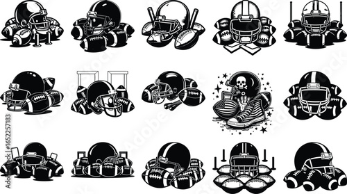 Grunge Skull-Themed American Football Equipment Set with Patriotic Elements