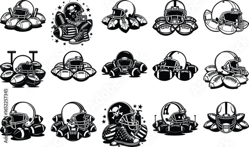 Grunge Skull-Themed American Football Equipment Set with Patriotic Elements
