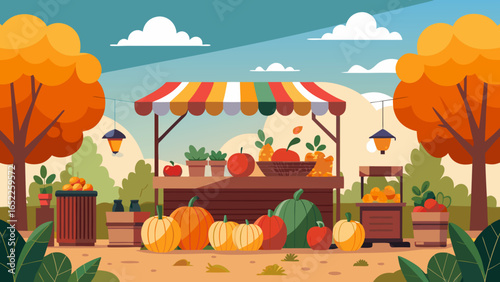 autumn landscape with pumpkins