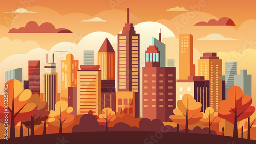 city skyline at sunset