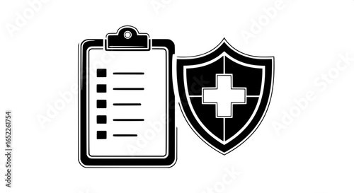 Medical Health Insurance Shield and Checklist Icon