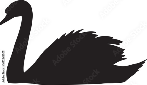 Elegant Swan Silhouette Graceful Waterfowl Design Illustration Serene Aquatic Bird Symbol Black and White Artistic Vector Image Beautiful Swimming Creature