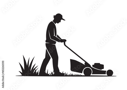 A gardener using a Lawn mower vector illustration
