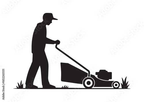 A gardener using a Lawn mower vector illustration