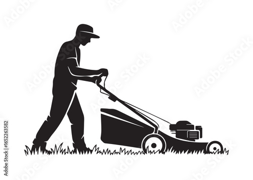 A gardener using a Lawn mower vector illustration