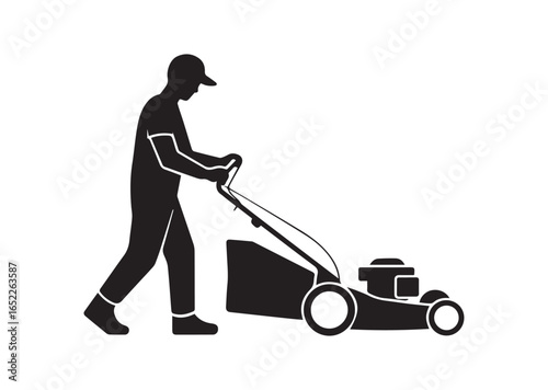 A gardener using a Lawn mower vector illustration