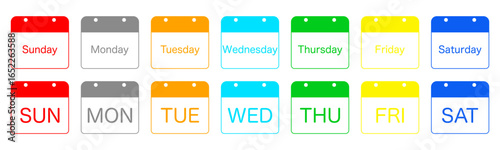 一週間曜日カレンダー　シンプルアイコンセット　Englishカラフル