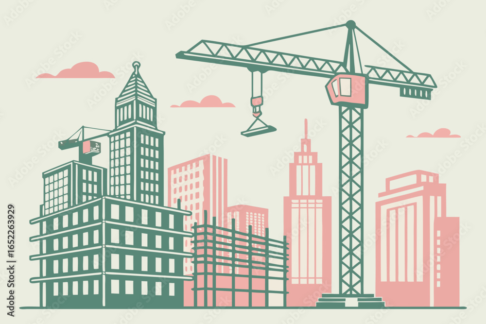 Obraz premium Cityscape with buildings under construction and cranes