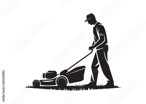 A gardener using a Lawn mower vector illustration