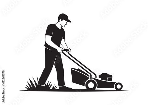 A gardener using a Lawn mower vector illustration