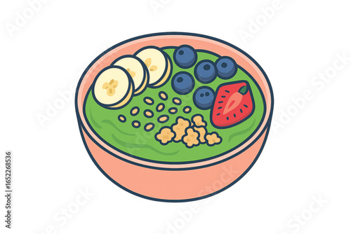 Healthy Smoothie Bowl Illustration – Flat Design Vector of Granola, Fruit, and Superfoods.