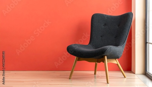 Modern armchair against coral wall