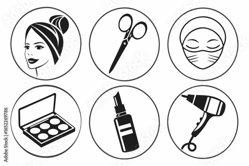 Hairdressing and Cosmetology Vector Icon Set.
