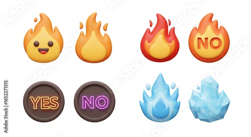 Fire and water cartoon symbols graphic design elements
