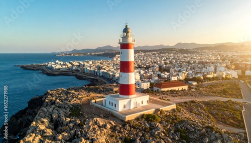 Lighthouse overlooking coastal town