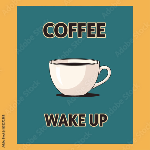 Flat Coffee Poster – White Cup with Bold Colors