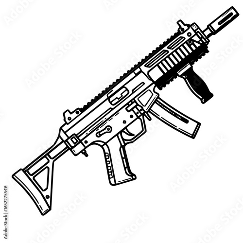 Precision Engineering: An intricately designed illustration of a modern firearm, showcasing its sleek lines, tactical components, and powerful potential.