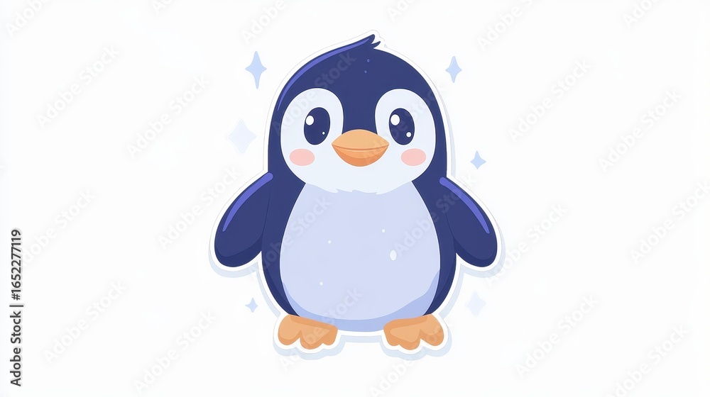 Obraz premium Adorable flat sticker of a baby penguin, designed with charming textures in a fun cartoon style. Perfect for all ages