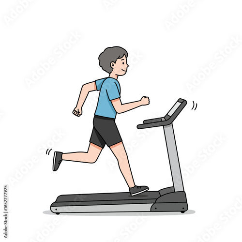 Smiling person enjoys a brisk run on a modern treadmill, indoor fitness.