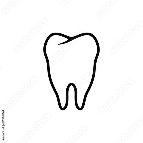 black outline of tooth shape, dental care and oral health icon on white background