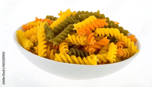 Colorful spiral pasta in a bowl