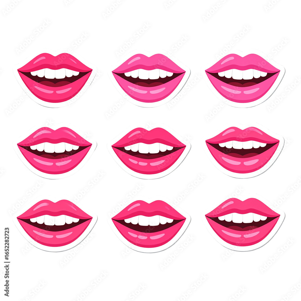 Obraz premium Happy mouth png sticker set, smiling lips, transparent background 
