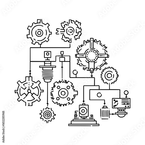 Steampunk mechanical gears machine design with cogs and wheels intricate system vector illustration drawing art
