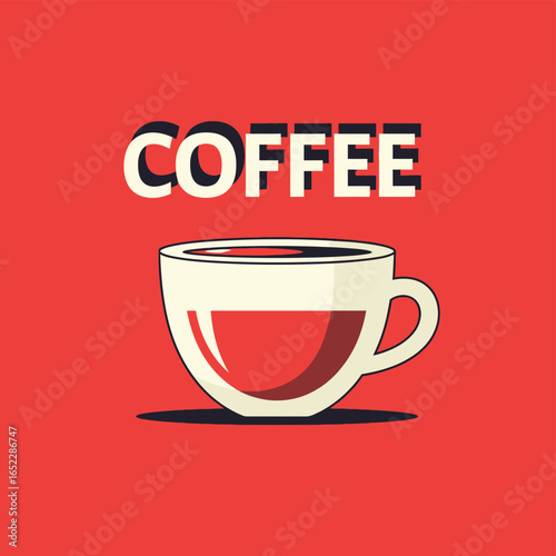 Retro Red Coffee Cup Poster – Flat Vector Art