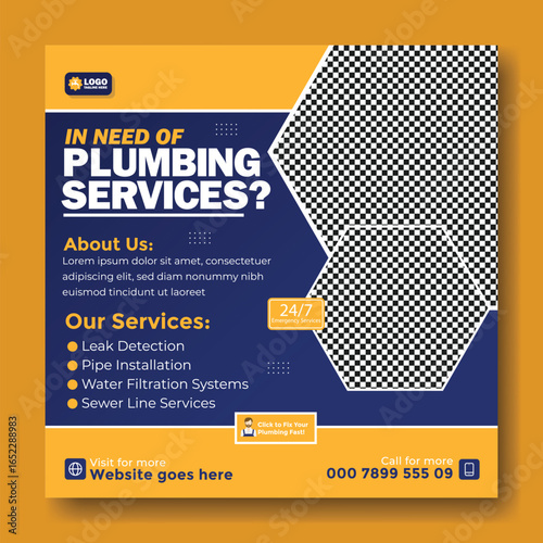 Professional plumbing service promotion social media post template design